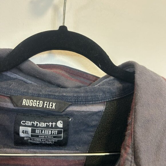 Carhartt Rugged Flex Flannel Fleece Lined Shirt Shacket Striped 104913 Size 4XL - Picture 4 of 10